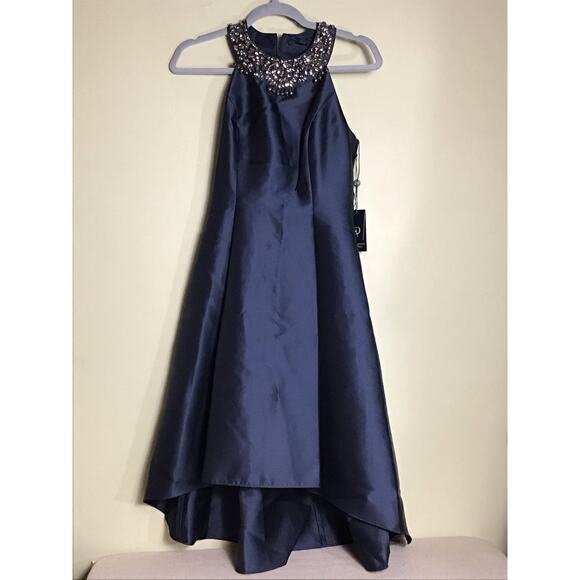 Adrianna Papell Women Fit and Flare Dress  Sz.2 Blue Mikado Party Cocktail Gown - Picture 5 of 12